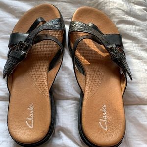 Clarks Black Leather Sandals